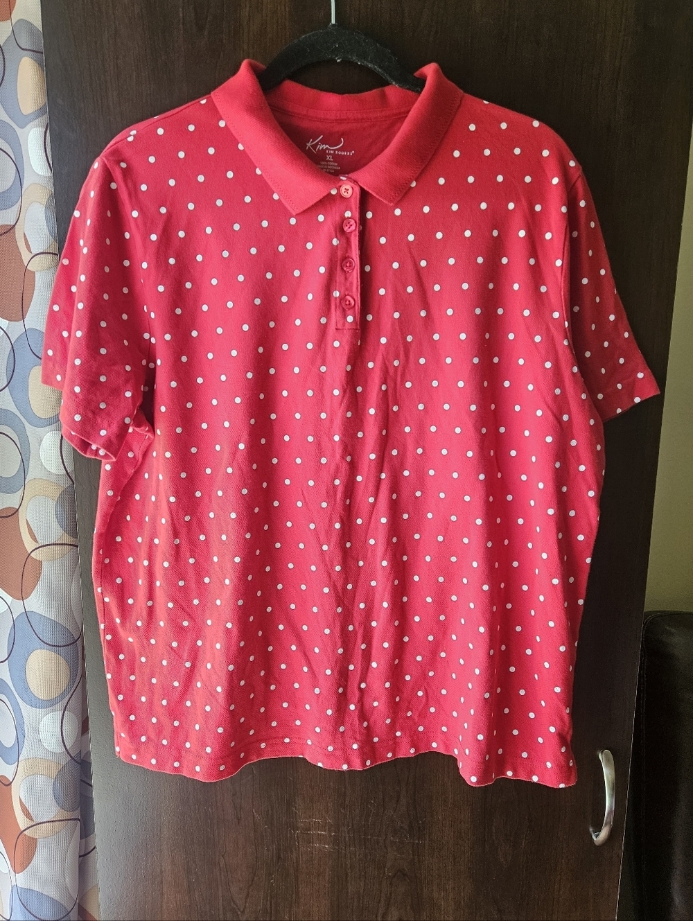 Kim Rogers Red Polo Top with White Polka Dots Size XL